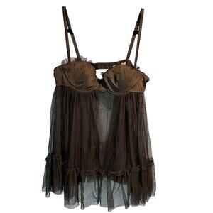 Victoria's Secret Size 34B Sexy Little Things Black Babydoll Lacy Sheer Push Up